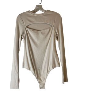 Hudson Sweetheart Cutout Ribbed Bodysuit Size L NWT Snap Crotch Peek-a-Boo Ivory